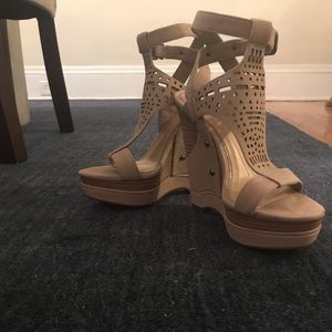 Taupe suede wedges